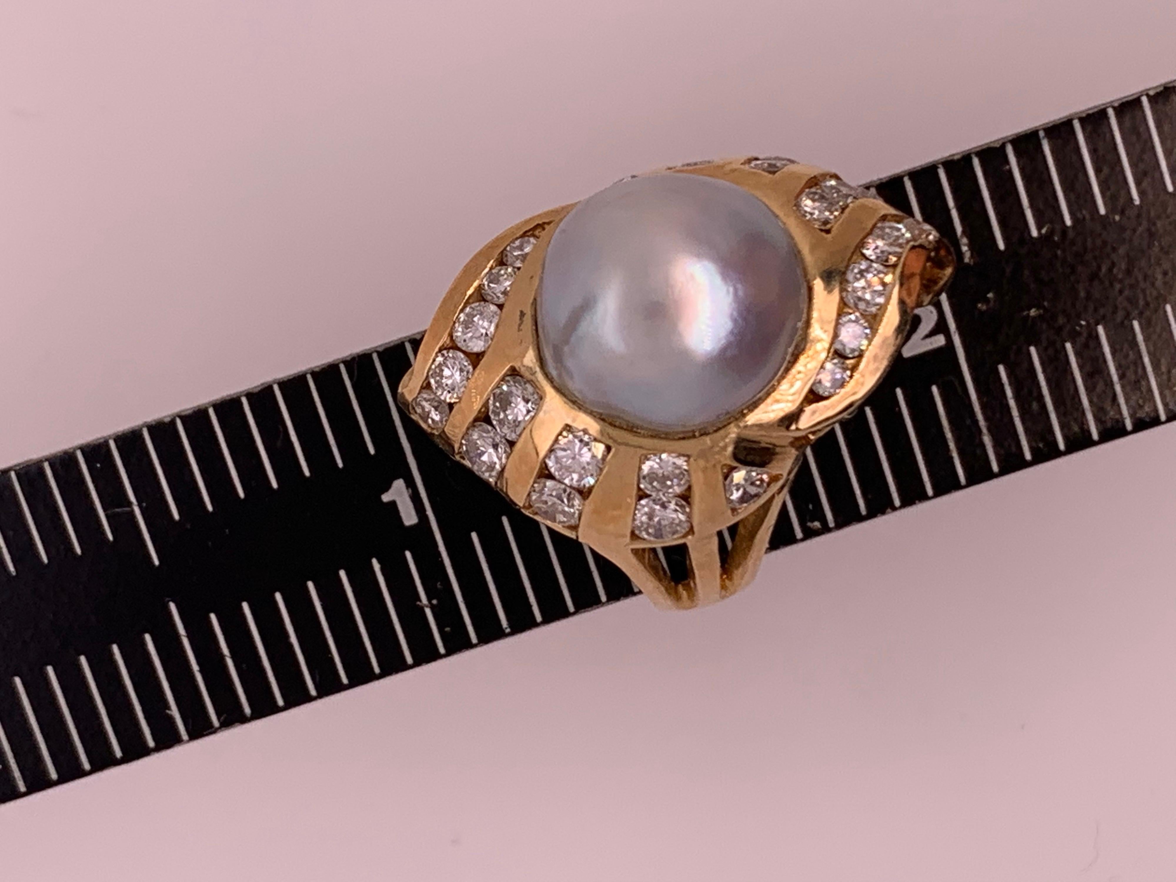 Retro Gold Cocktail Ring 1.38 Carat Natural Colorless Diamond and Pearl 1950 For Sale 7