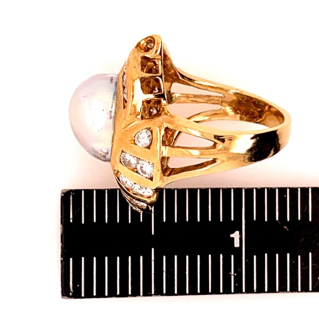 Retro Gold Cocktail Ring 1.38 Carat Natural Colorless Diamond and Pearl 1950 For Sale 5
