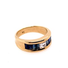 Retro Gold Cocktail Ring 1.4 Carat Natural Radiant Diamond and Sapphire Gem 1950