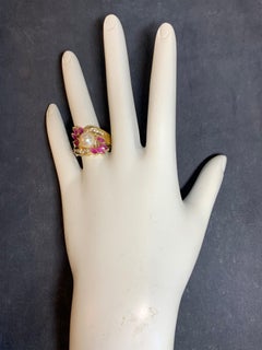 Retro Gold Cocktail Ring 1.50 Carat Natural Ruby, Diamond and Pearl, circa 1960