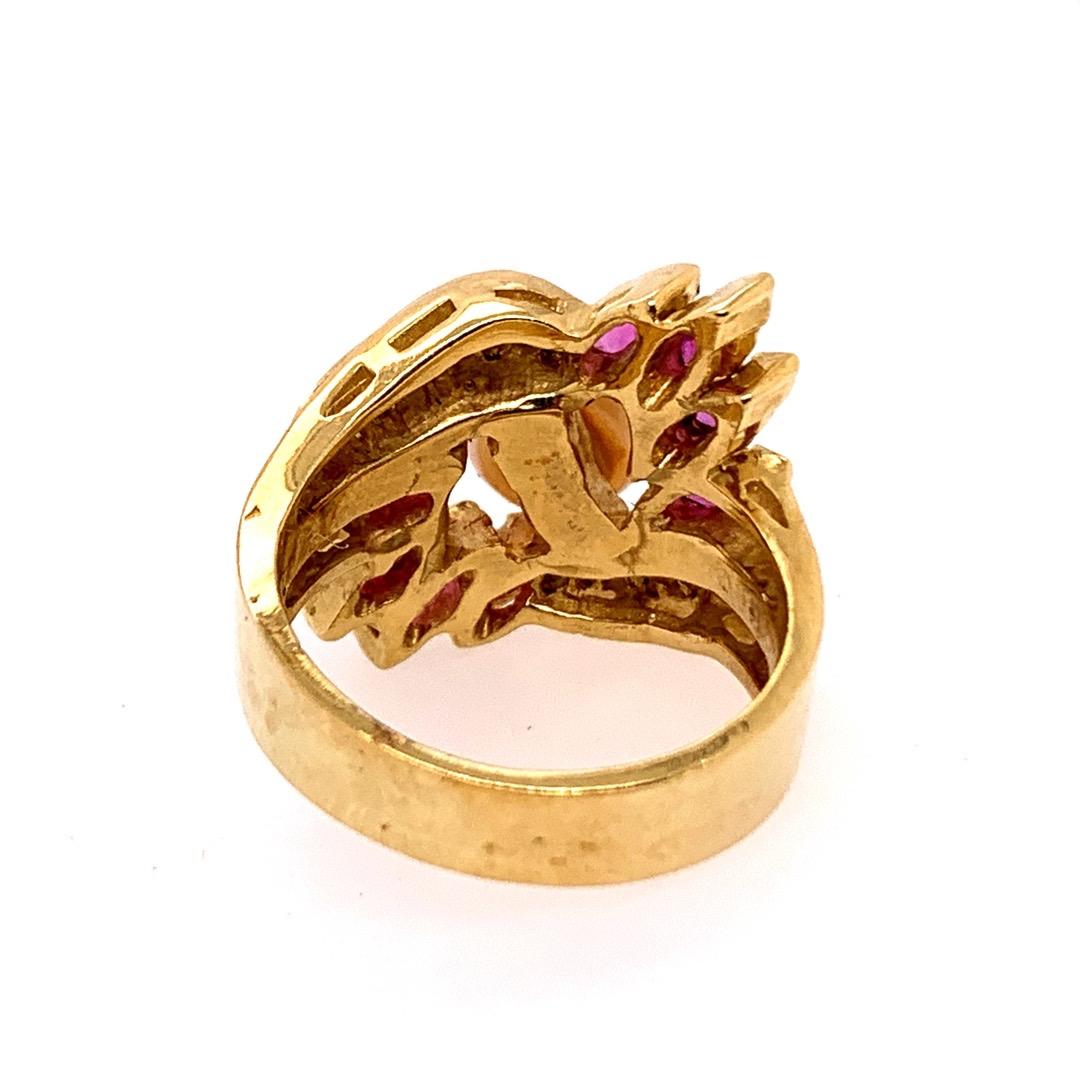 Retro Gold Cocktail Ring 1.50 Carat Natural Ruby, Diamond and Pearl, circa 1960 For Sale 2