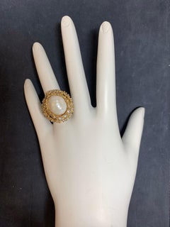 Retro Gold Cocktail Ring 1.8 Carat Natural Colorless Diamond & Pearl, circa 1950