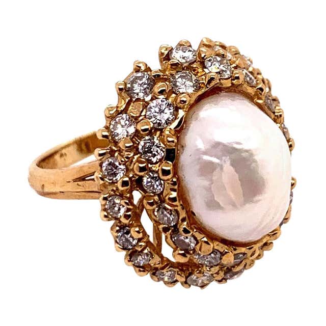 Retro Gold Cocktail Ring 1.50 Carat Natural Ruby, Diamond and Pearl ...