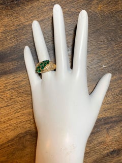 Retro Gold Cocktail Ring 1.8 Carat Natural Marquise Emerald & Diamond circa 1960