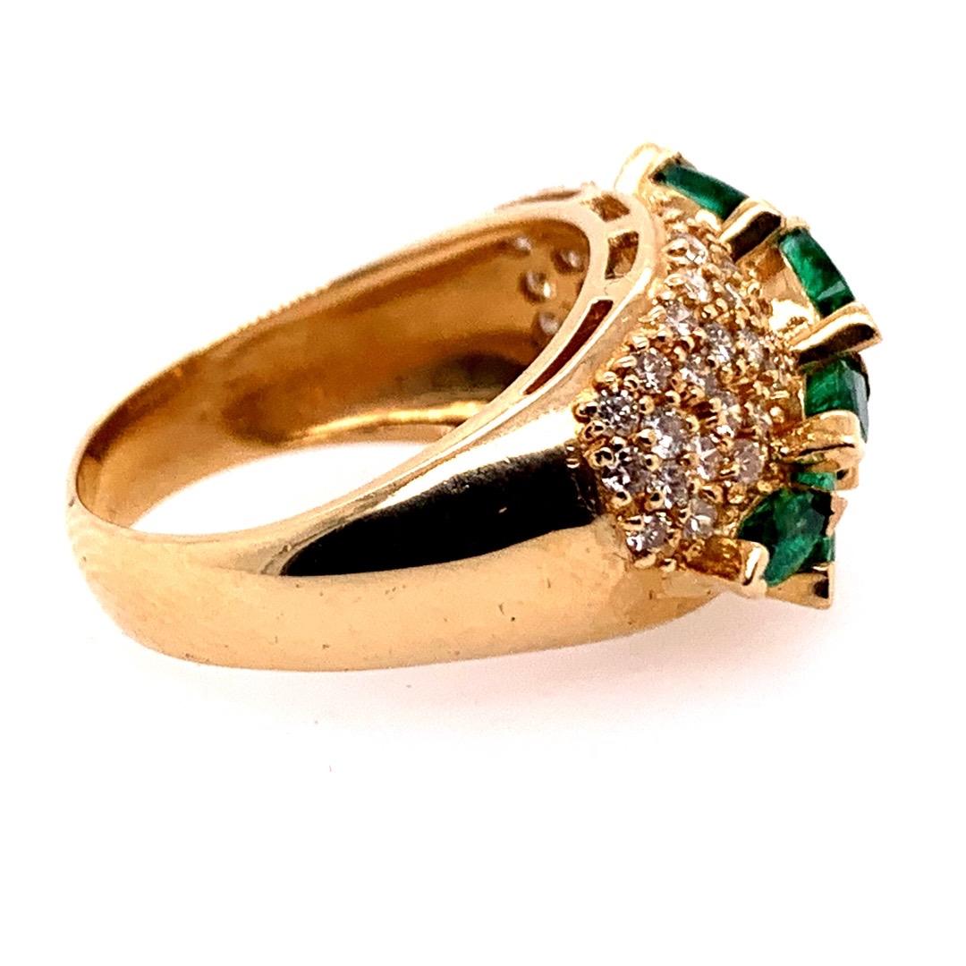 Retro Gold Cocktail Ring 1.8 Carat Natural Marquise Emerald & Diamond circa 1960 In Good Condition For Sale In Los Angeles, CA