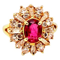 Vintage Gold Cocktail Ring 1.85 Carat Natural Oval Gem Ruby and Diamond circa 1960