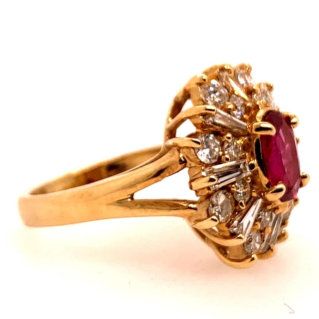 Retro Gold Cocktail Ring 1.85 Carat Natural Oval Gem Ruby and Diamond circa 1960 For Sale 4