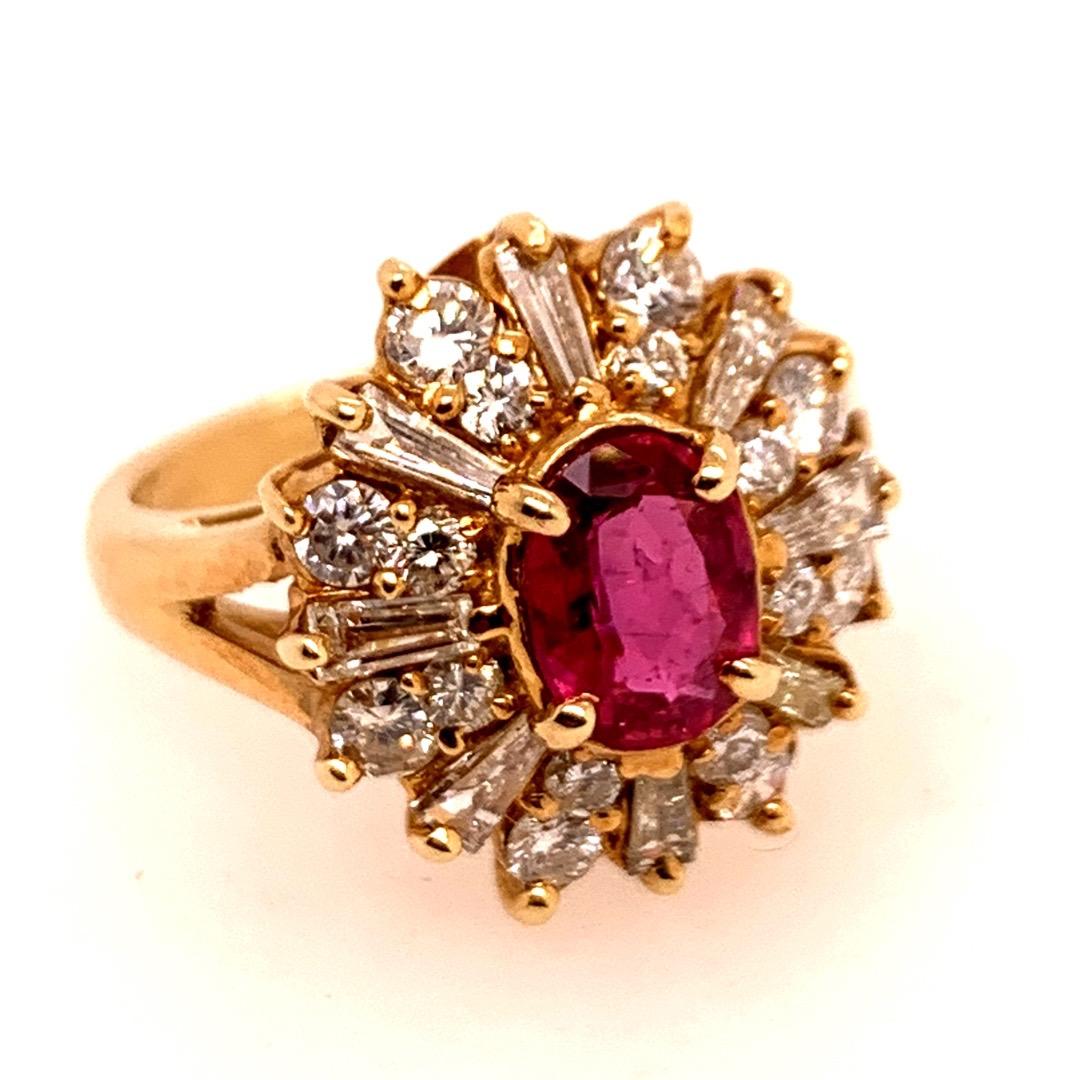 Retro Gold Cocktail Ring 1.85 Carat Natural Oval Gem Ruby and Diamond circa 1960 For Sale 5