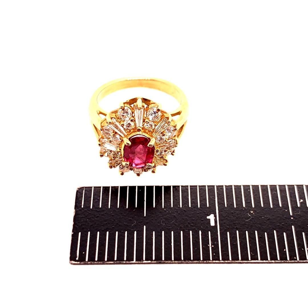 Retro Gold Cocktail Ring 1.85 Carat Natural Oval Gem Ruby and Diamond circa 1960 For Sale 6