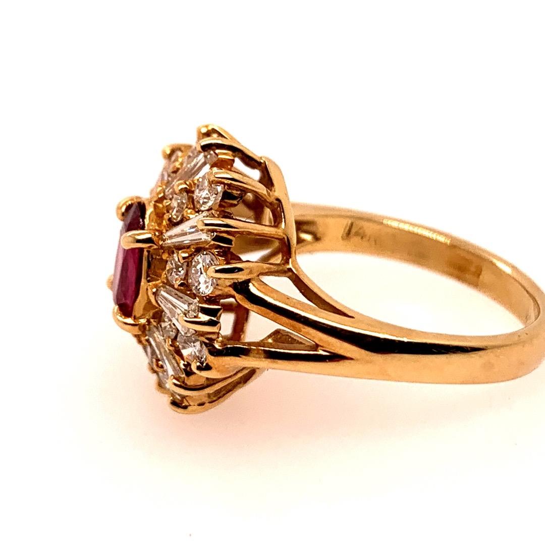 Retro Gold Cocktail Ring 1.85 Carat Natural Oval Gem Ruby and Diamond circa 1960 For Sale 8