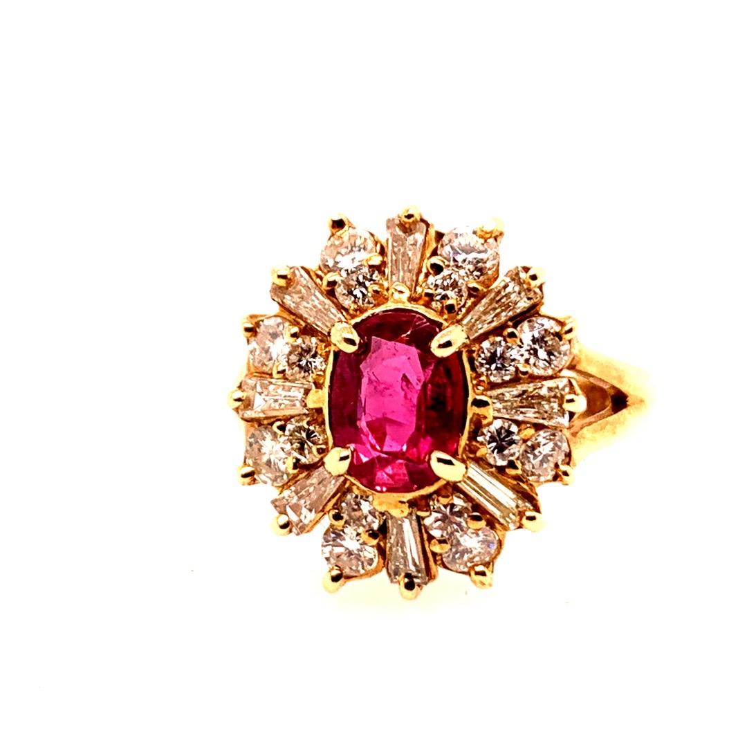 Retro Gold Cocktail Ring 1.85 Carat Natural Oval Gem Ruby and Diamond circa 1960 For Sale 2