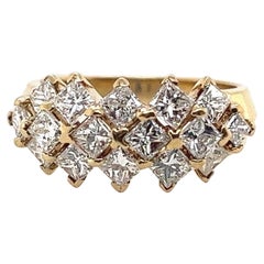 Bague de cocktail rétro en or, 2 carats de diamant Princesse incolore, circa 1970