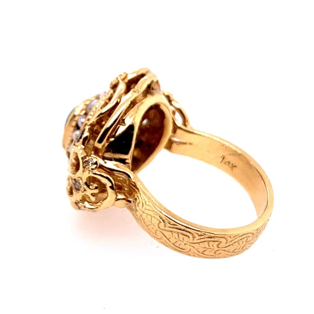 Retro Gold Cocktail Ring 2 Karat Natürlicher Smaragd Cab Saphir Diamant um 1950 im Angebot 4