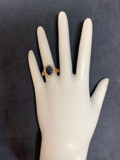 Retro Gold Cocktail Ring 4.50 Carat Natural Blue Sapphire and Diamond circa 1960