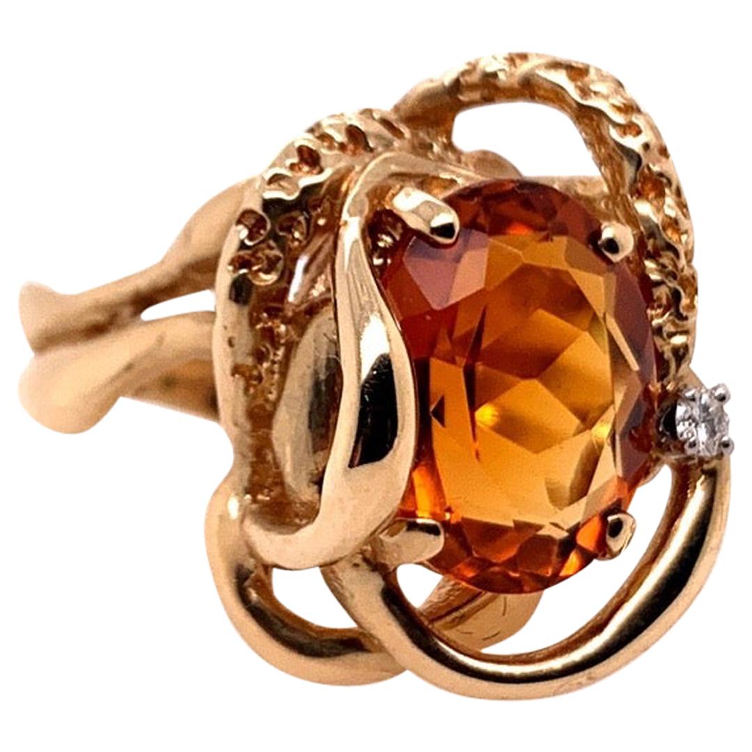 Retro Gold Cocktail Ring 5 Carat Natural Citrine Quartz and Diamond, circa 1960