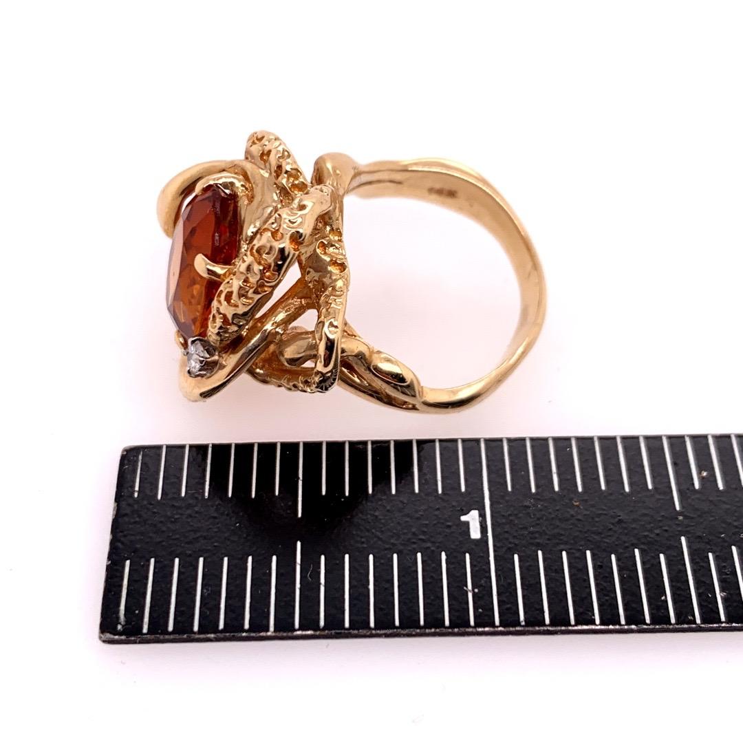 Women's Retro Gold Cocktail Ring 5 Carat Natural Citrine Quartz and Diamond, circa 1960