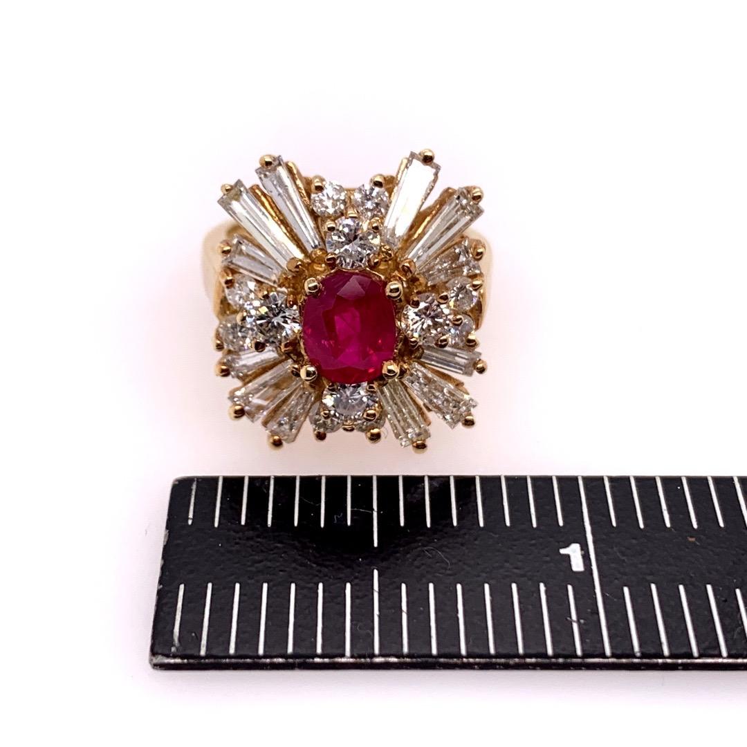 Retro Gold Cocktail Ring 4.5 Carat Natural Ruby and Baguette Diamond, circa 1960 For Sale 5