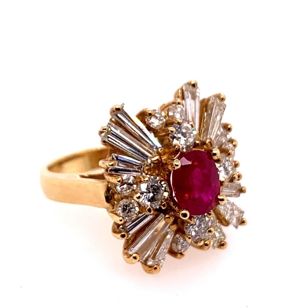 Retro Gold Cocktail Ring 4.5 Carat Natural Ruby and Baguette Diamond, circa 1960 For Sale 1