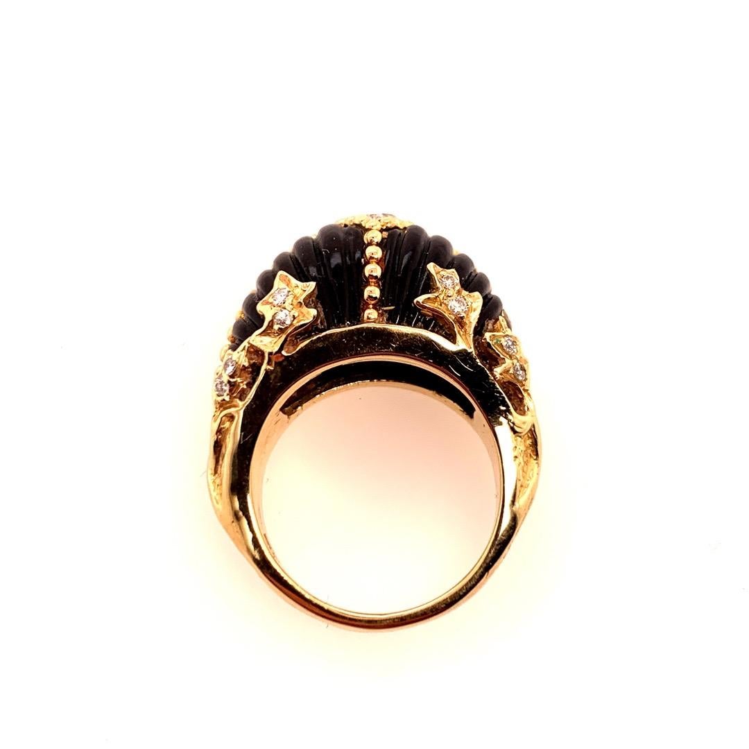 Retro Gold Cocktail Ring Natural 0.35 Carat Diamond & Carved Onyx, circa 1950 For Sale 1
