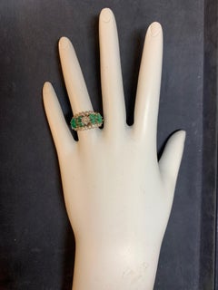 Retro Gold Cocktail Ring Natural 1.8 Carat Marquise Emerald & Diamond circa 1960