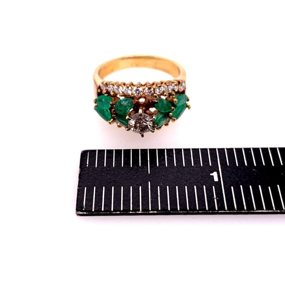 Women's Retro Gold Cocktail Ring Natural 1.8 Carat Marquise Emerald & Diamond circa 1960 For Sale