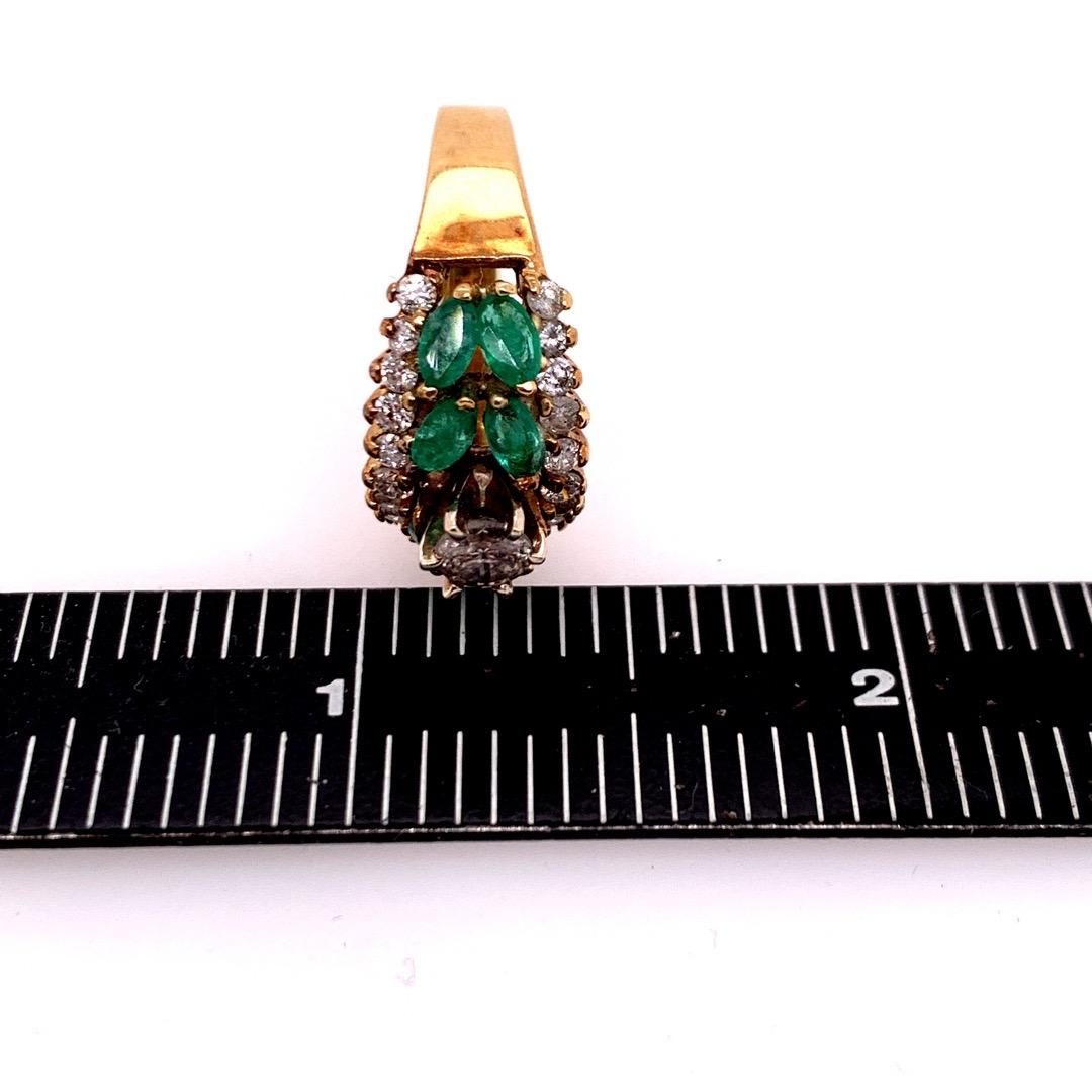 Retro Gold Cocktail Ring Natural 1.8 Carat Marquise Emerald & Diamond circa 1960 For Sale 2