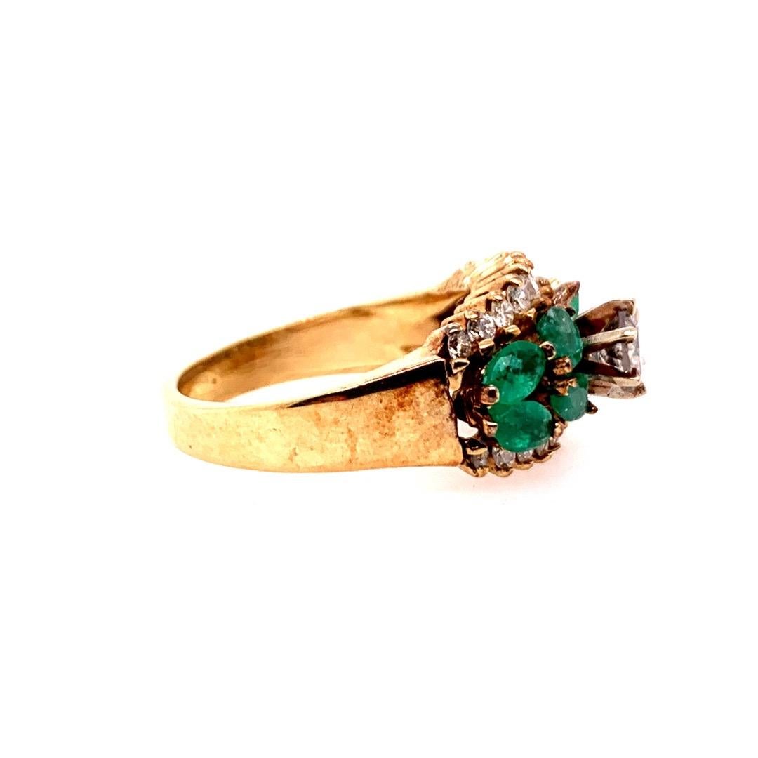 Retro Gold Cocktail Ring Natural 1.8 Carat Marquise Emerald & Diamond circa 1960 For Sale 3