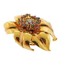 Retro Gold Diamond Sapphire Emerald Ruby Flower