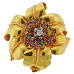 Retro Gold Diamond Sapphire Emerald Ruby Flower Retro Gold Diamond Sapphire Emerald Ruby Flower