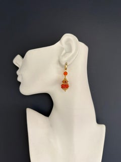 Retro Gold Drop Earrings with Layered Orange Mexican Rose Cut Opals