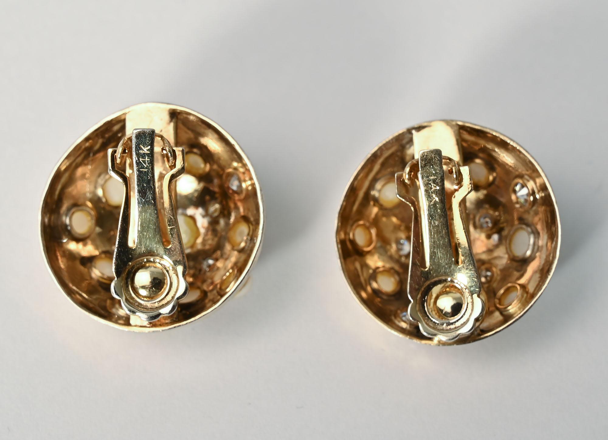 Women's or Men's Retro Gold Earrings with Pearls and Diamonds For Sale