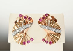 Retro Gold Earrings with Rubies and Diamonds