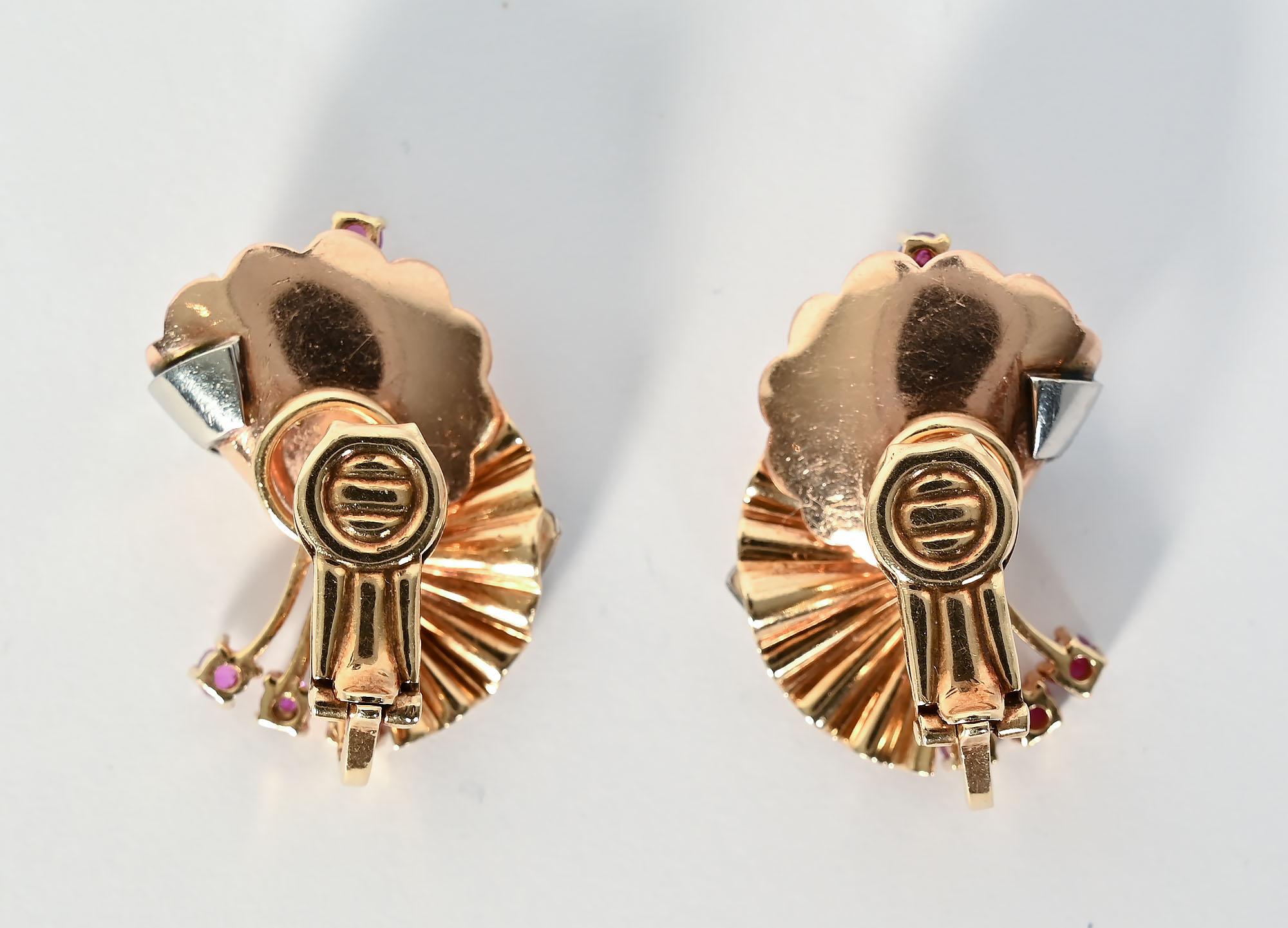 Retro Gold Earrings with Rubies and Diamonds For Sale 1