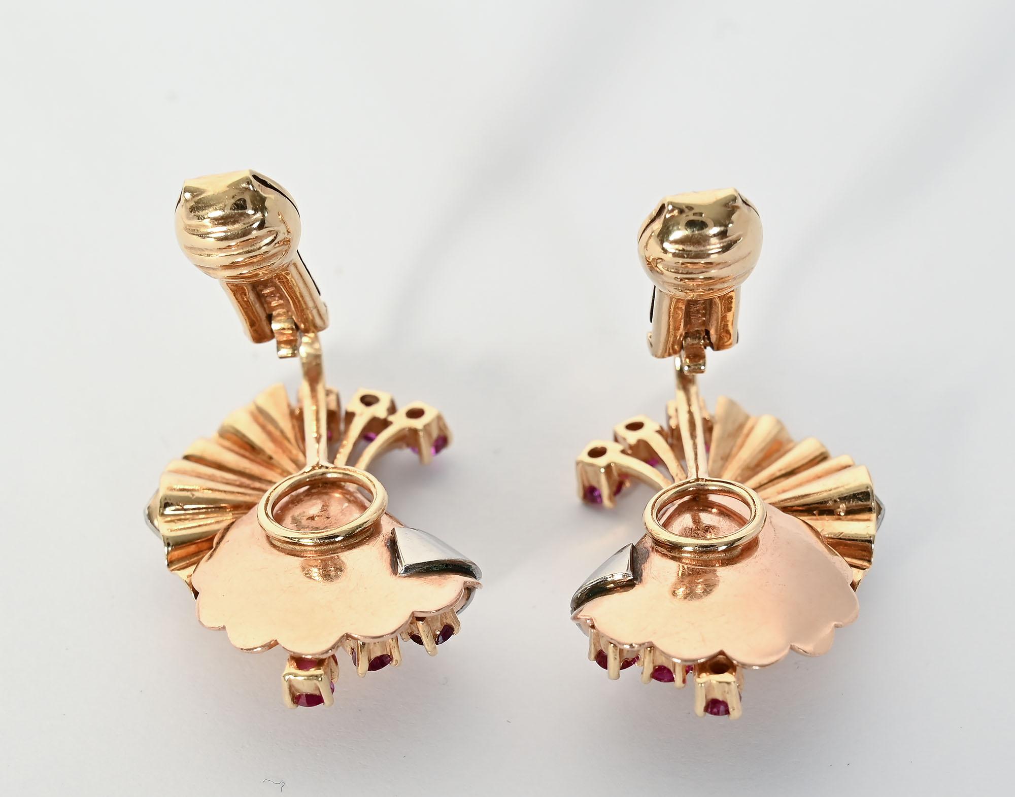 Retro Gold Earrings with Rubies and Diamonds 2