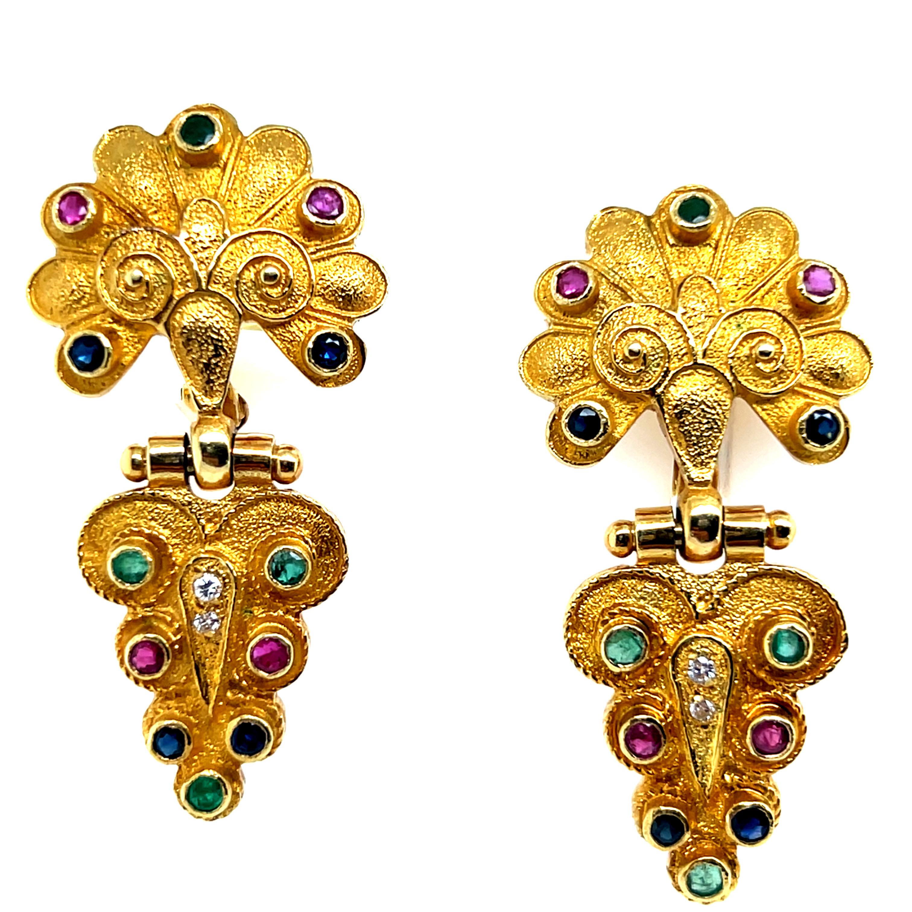 Retro Gold Full Set 9,40 Karat natürlichen Multi Color Edelstein & Diamant CIRCA 1980 Damen im Angebot