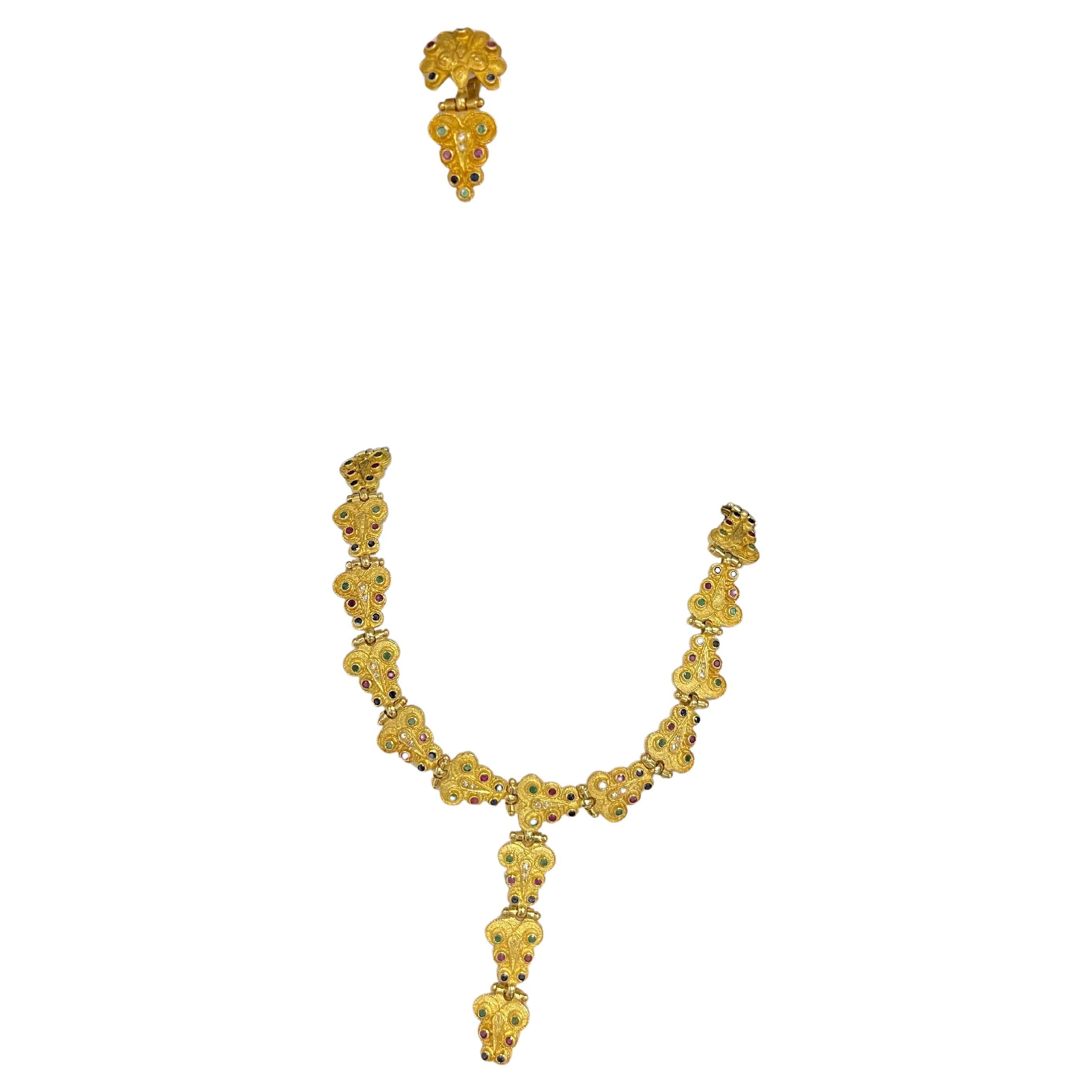 Retro Gold Full Set 9,40 Karat natürlichen Multi Color Edelstein & Diamant CIRCA 1980 im Angebot 1