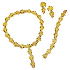 Set completo in oro retrò da 9,40 carati di gemme naturali multicolore e diamanti Circa 1980