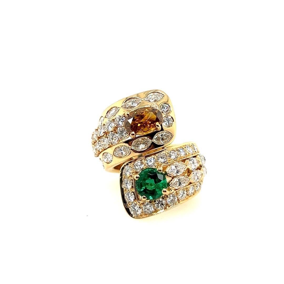 Retro Gold GIA Certified 7.4 Carat Natural Emerald & Diamond Cocktail Ring, 1960 For Sale 5