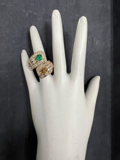 Retro Gold GIA Certified 7.4 Carat Natural Emerald & Diamond Cocktail Ring, 1960