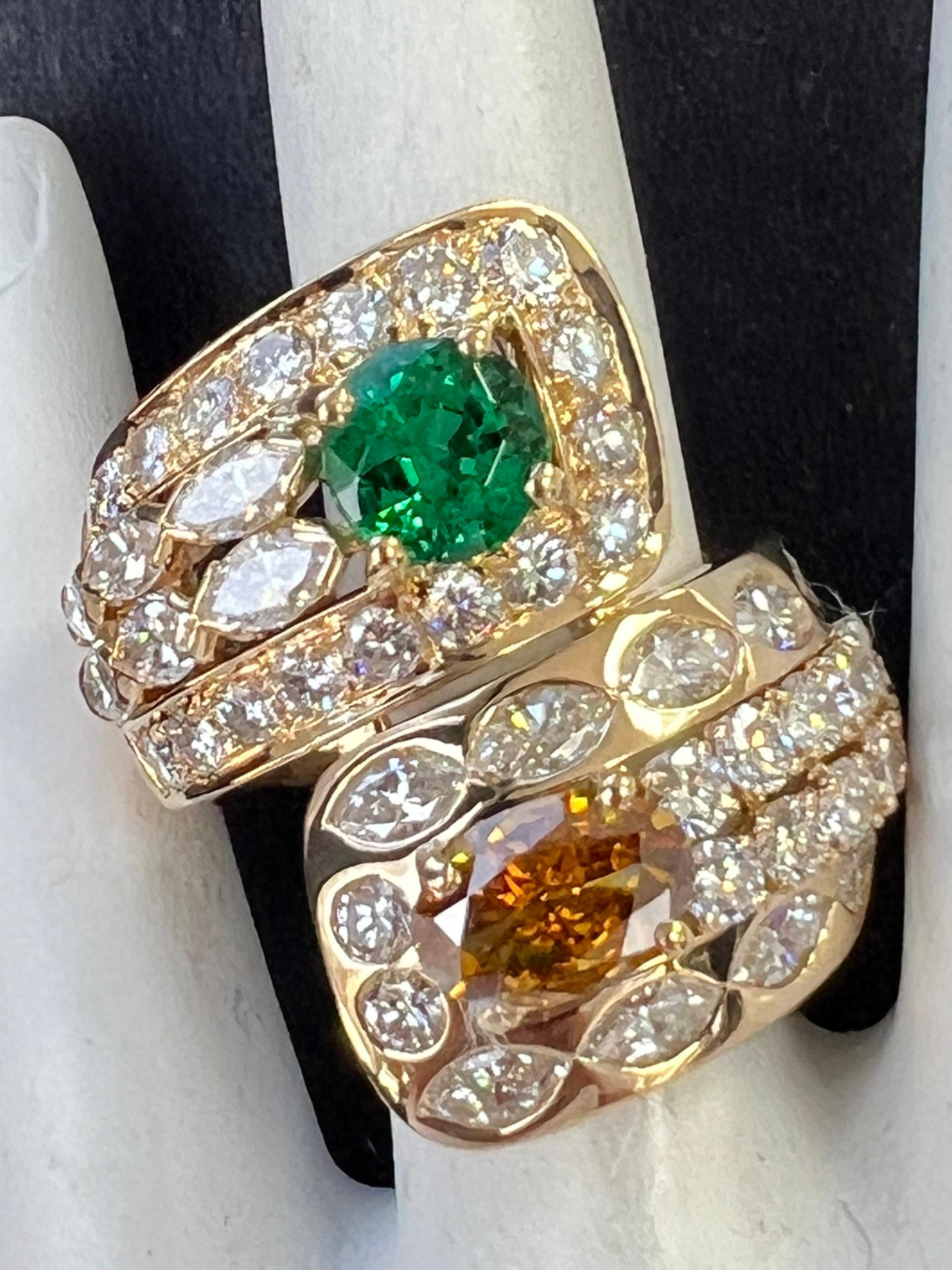 Women's Retro Gold GIA Certified 7.4 Carat Natural Emerald & Diamond Cocktail Ring, 1960 For Sale