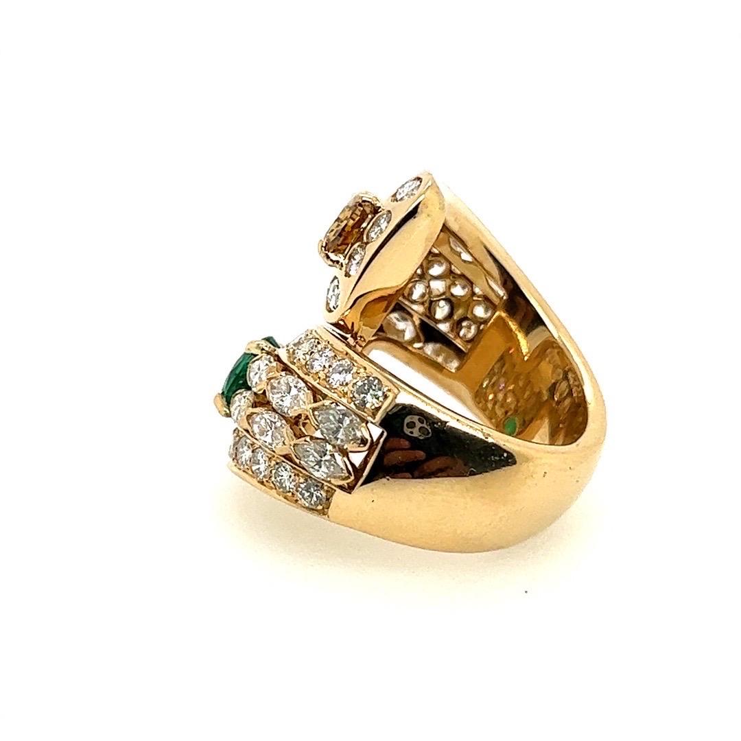 Retro Gold GIA Certified 7.4 Carat Natural Emerald & Diamond Cocktail Ring, 1960 For Sale 2
