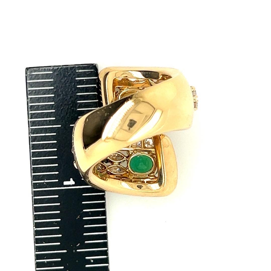 Retro Gold GIA Certified 7.4 Carat Natural Emerald & Diamond Cocktail Ring, 1960 For Sale 4