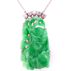 Retro Gold GIA Certified Natural Diamond 
A Grade JADE Pendant Circa 1970