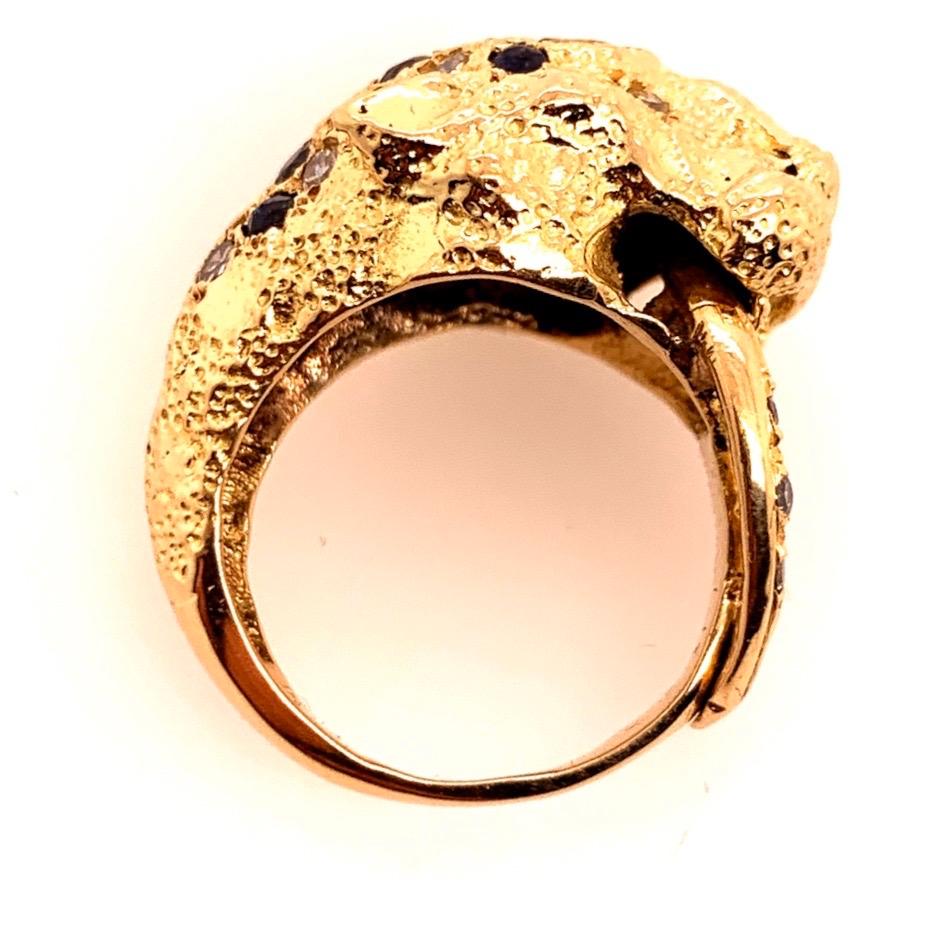 Retro Gold Lion Ring APX .50 Carat Natural Diamond Sapphire Gem Stone circa 1960 For Sale 5
