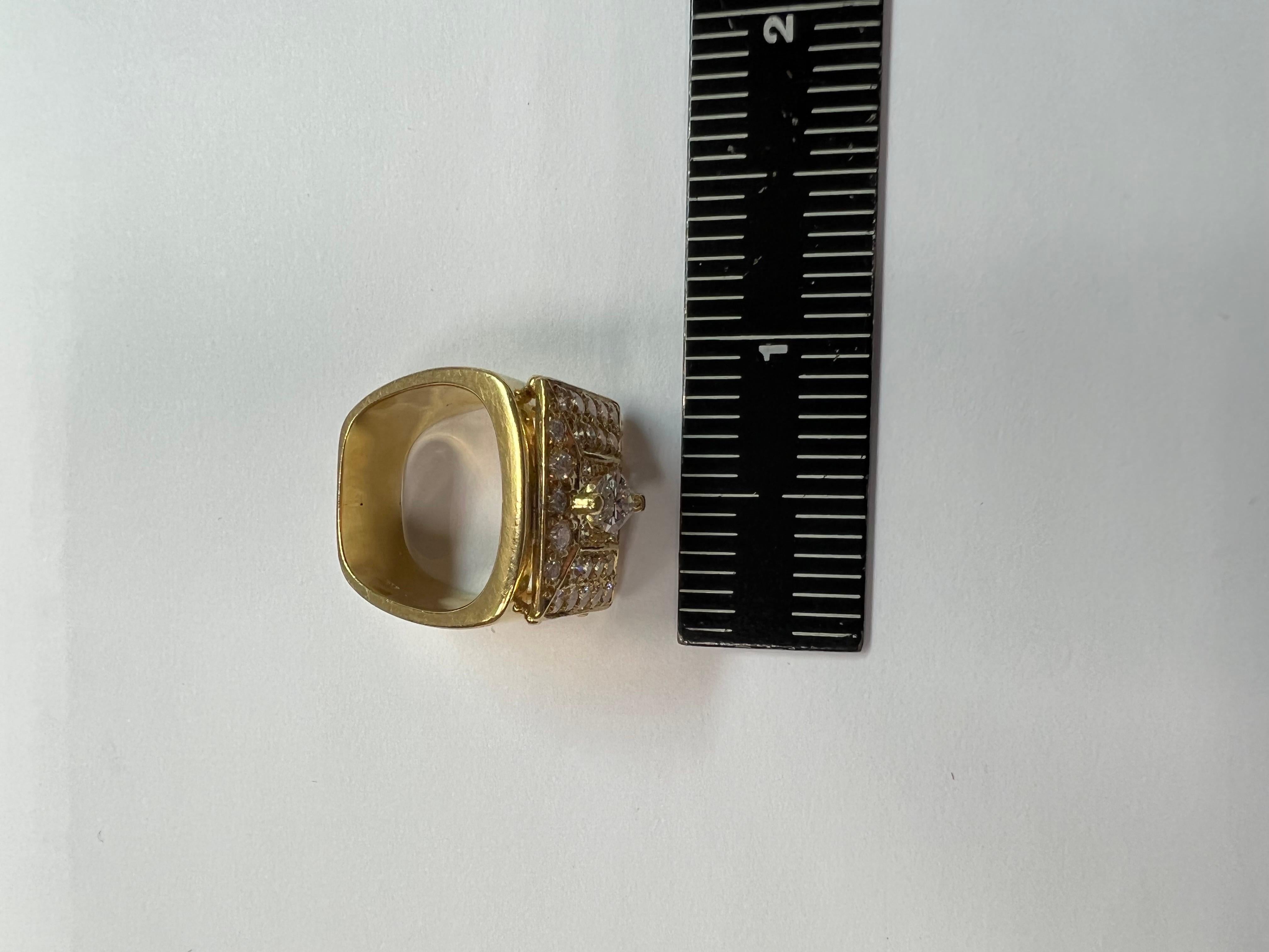 Retro Gold Mens 1.67 Carat Natural Marquise and Round Diamond Cocktail Ring 1970 For Sale 1