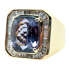 Anillo de oro retro para hombre de 9,5 quilates de tanzanita natural y diamantes Circa 1980