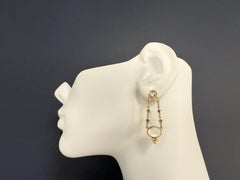 Retro Gold Moonstone CAB, Tanzanite & Natural Diamond Drop Earrings 1980