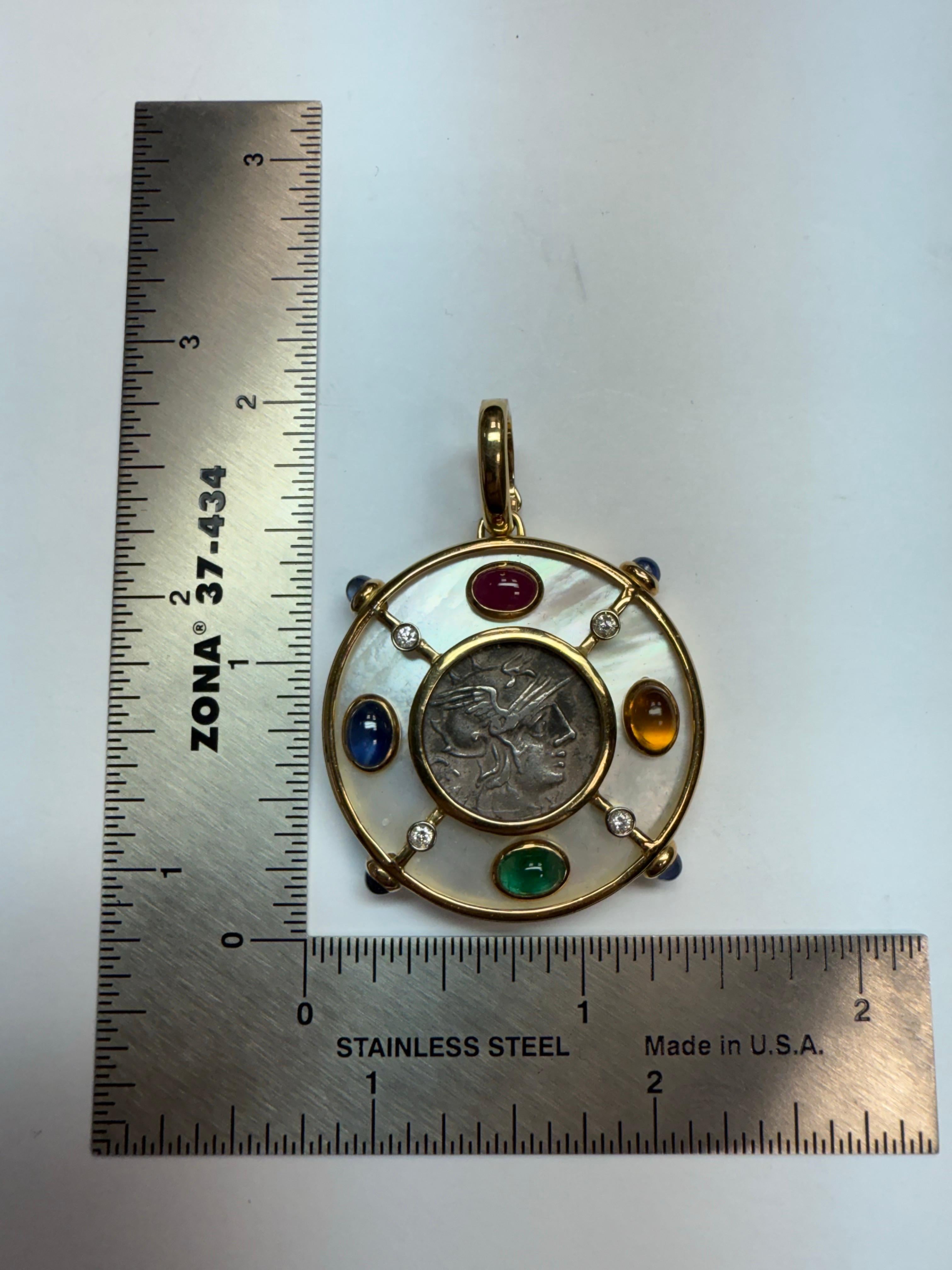 Retro Gold Multicolor CAB Natural Gems Pendant by GIANSANTI ROMA For Sale 6