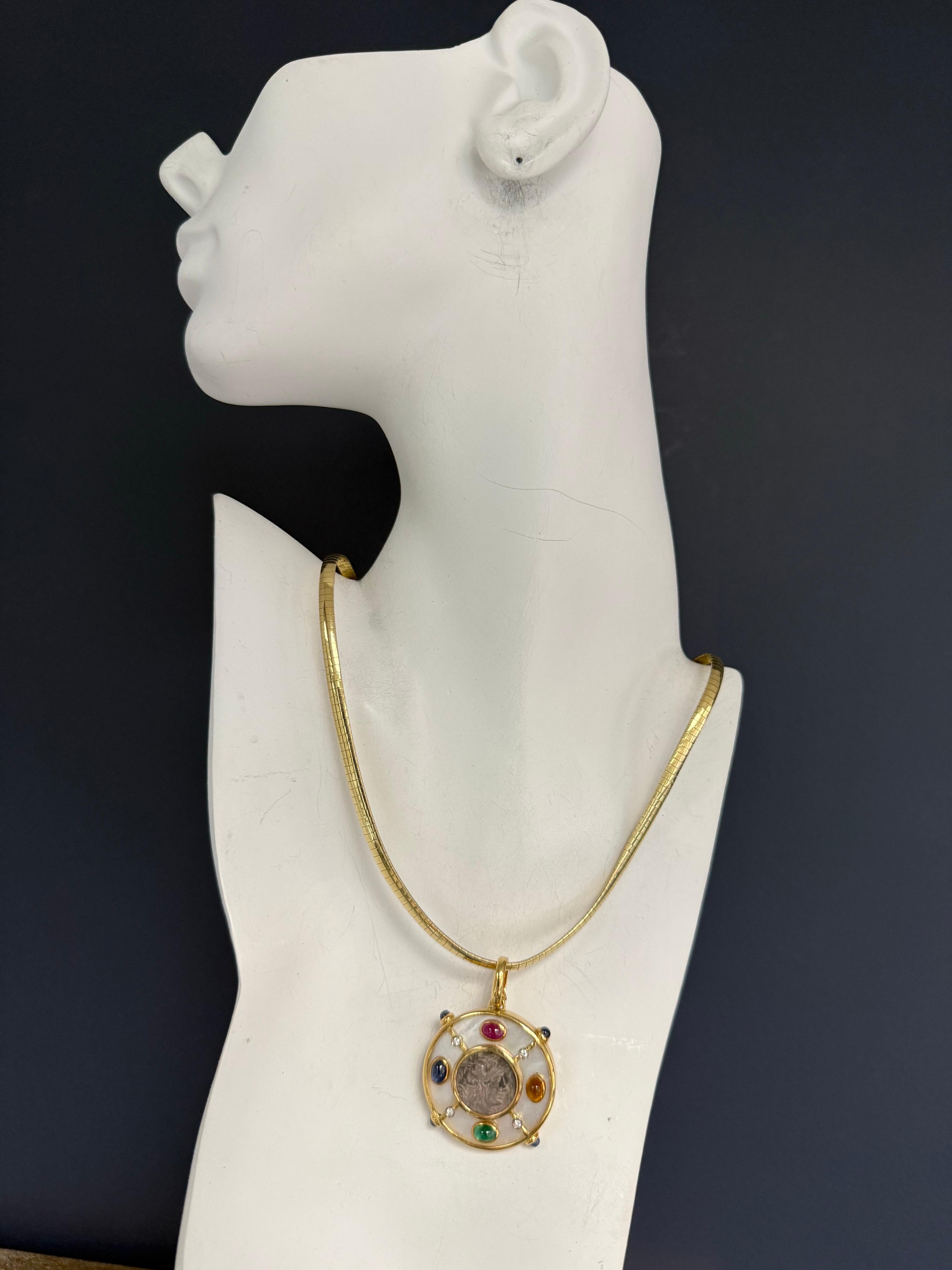 Retro Gold Multicolor CAB Natural Gems Pendant by GIANSANTI ROMA For Sale 7