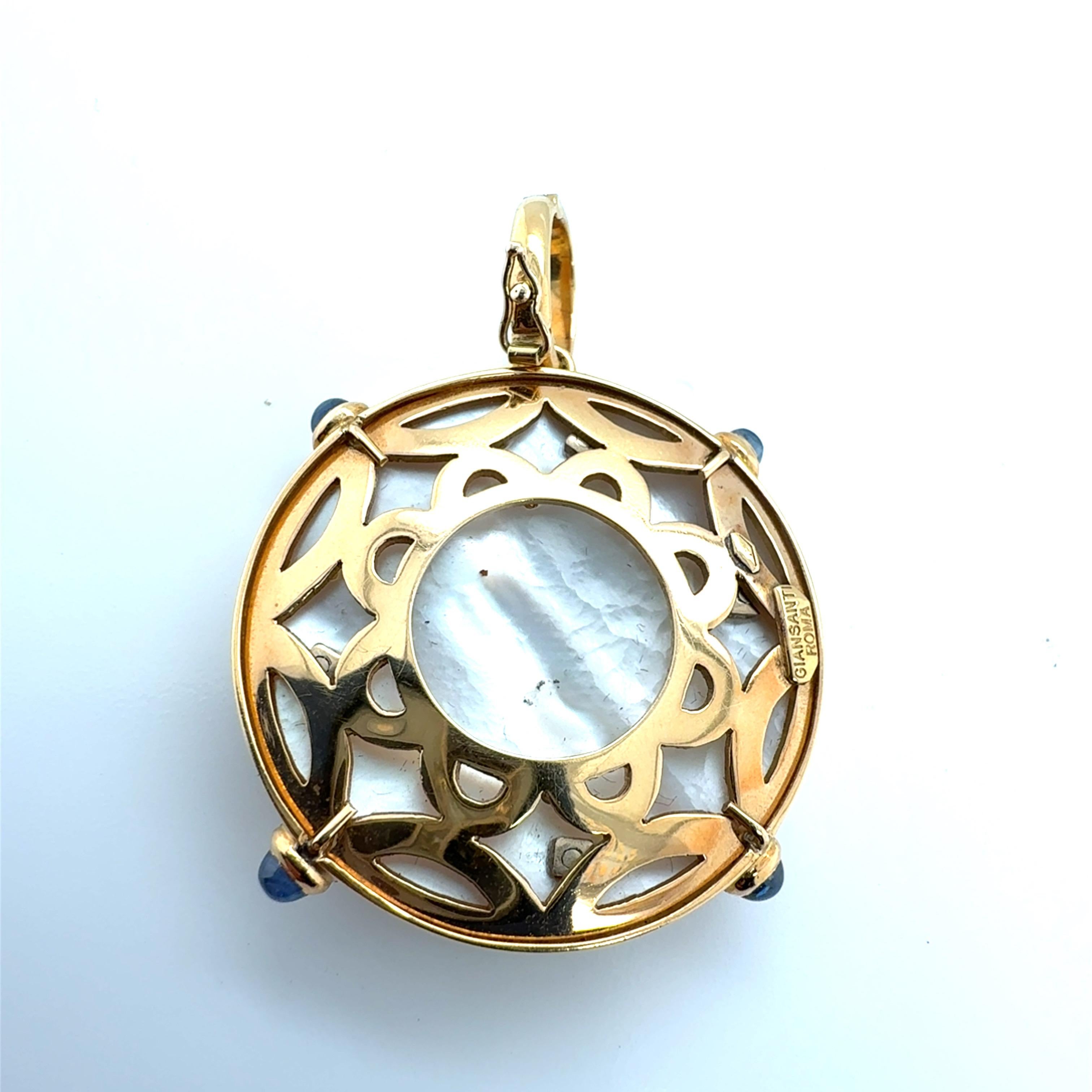 Cabochon Retro Gold Multicolor CAB Natural Gems Pendant by GIANSANTI ROMA For Sale